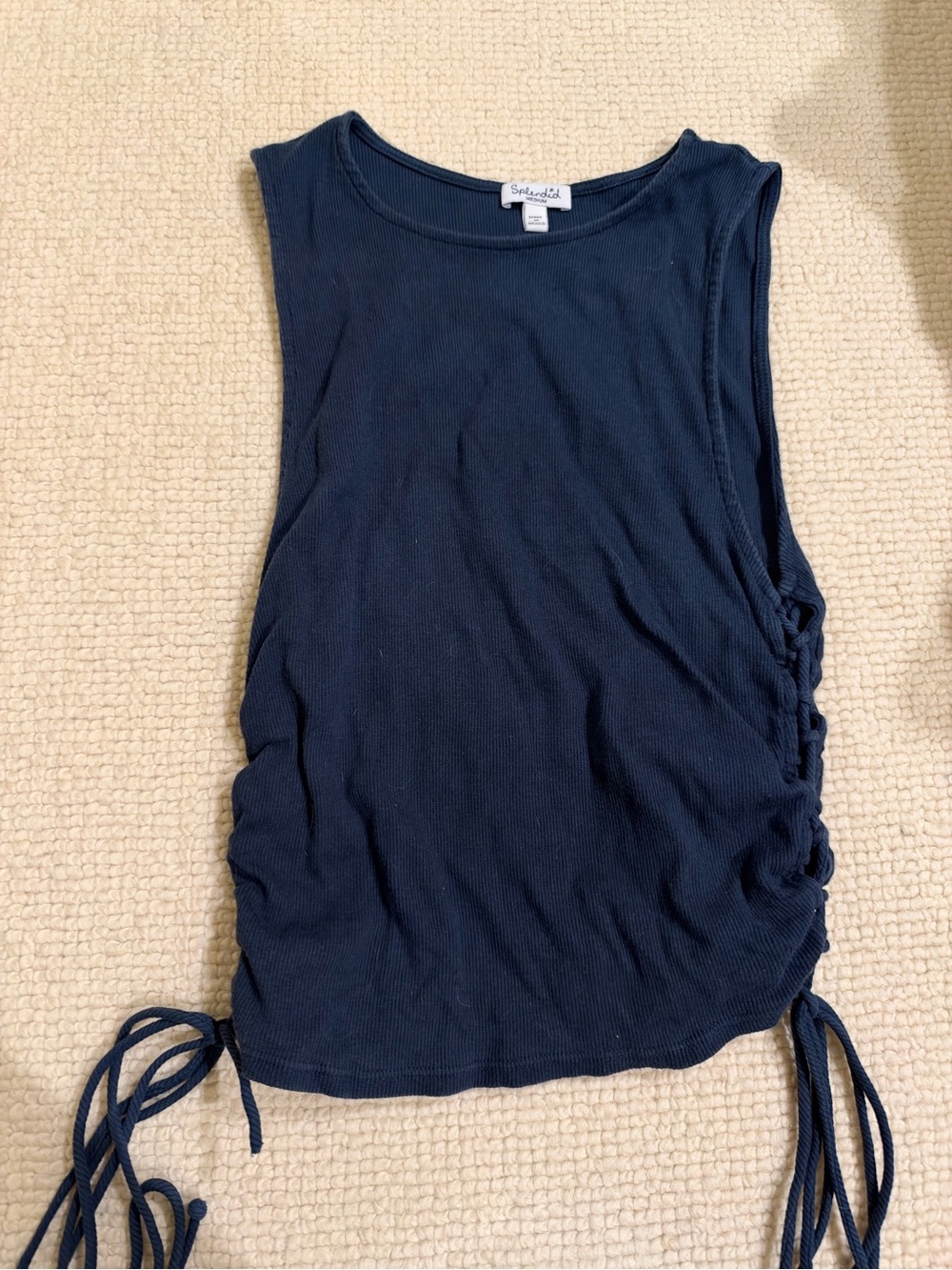 Splendid Navy Side-Tie Ribbed Tank Top